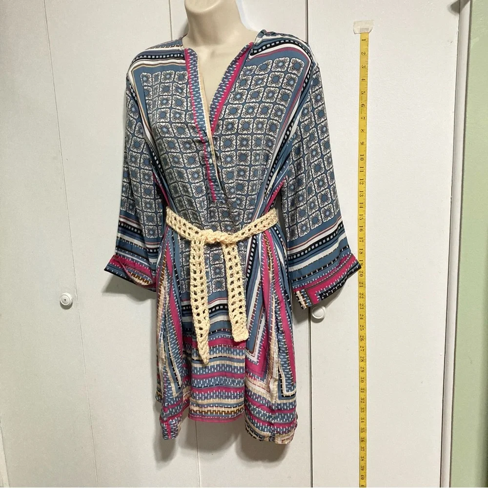 BEULAH Delilah Geometric Square 3/4 Sleeve Shirt Dress with Pockets Large - Picture 2 of 15